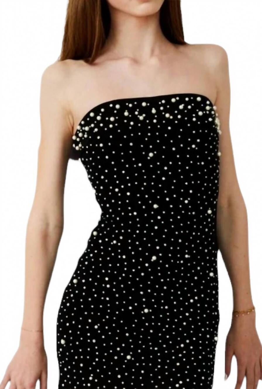 NEW THEME girls pearl stud mesh rhinestone dress in black - Picture 2 of 2